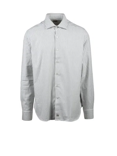 Sonrisa Cream And Grey Striped Button-down Shirt With Cashmere Blend In White