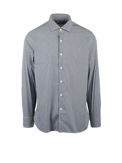 Sonrisa Long-sleeve Technical Shirt With Fine Vertical Stripes In Gray