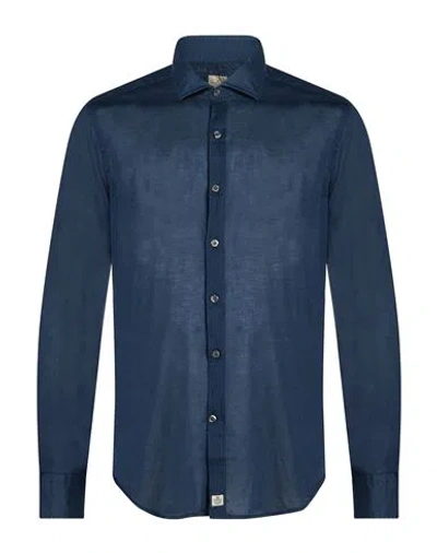 Sonrisa Man Shirt Navy Size 16 Cotton, Elastane In Blue