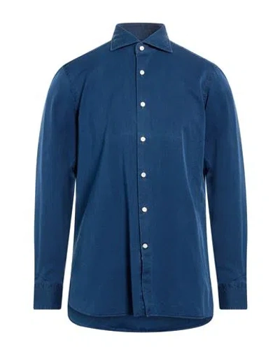 Sonrisa Man Shirt Navy Size 16 ½ Organic Cotton In Blue