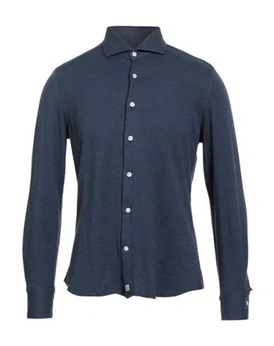 Sonrisa Man Shirt Navy Size M Cotton, Cashmere In Blue