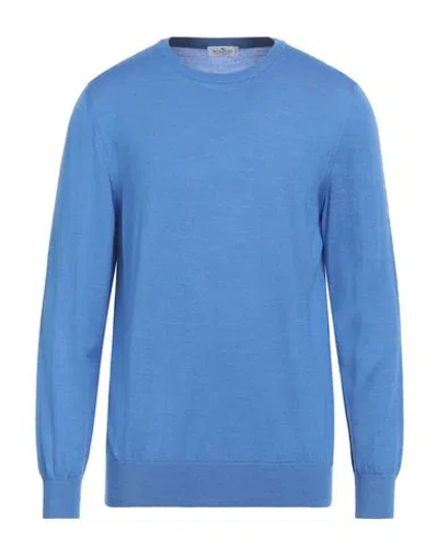 Sonrisa Man Sweater Azure Size 44 Merino Wool, Silk, Cashmere In Blue