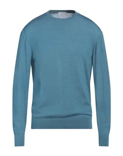 Sonrisa Man Sweater Slate Blue Size 44 Merino Wool, Silk, Cashmere In Blue