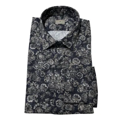 Sonrisa Men's Cotton Floral Button Down Long Sleeve Shirt In Charcoal Beige In Black
