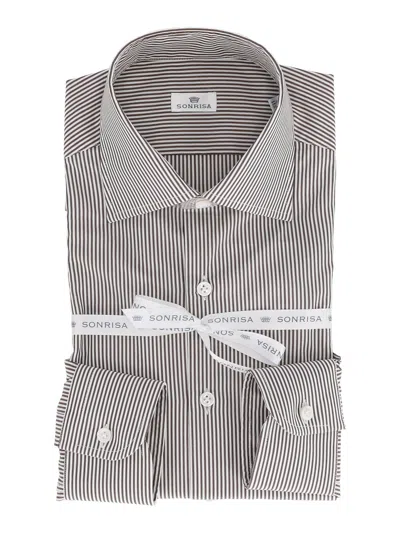 Sonrisa Monochrome Vertical Stripe Men's Dress Shirt In Black