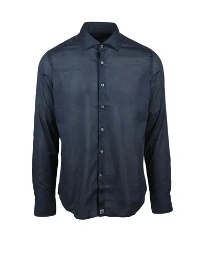 Sonrisa Navy Blue Slim Fit Shirt With Classic Collar And Button-down Front