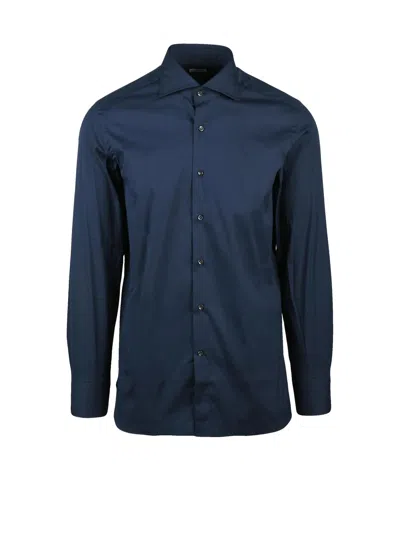 Sonrisa Slim Fit Technical Shirt With Structured Collar In Blue