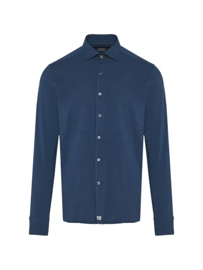 Sonrisa Spread-collar Long-sleeve Shirt In Blue