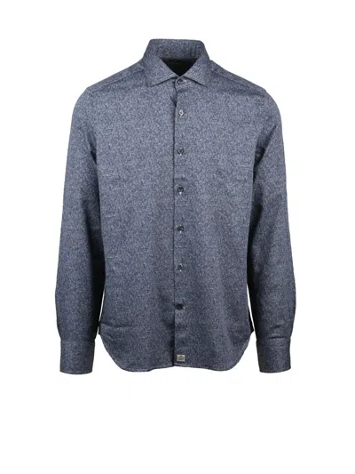 Sonrisa Textured Heathered Cotton Shirt With Classic Button-up Design In Blue