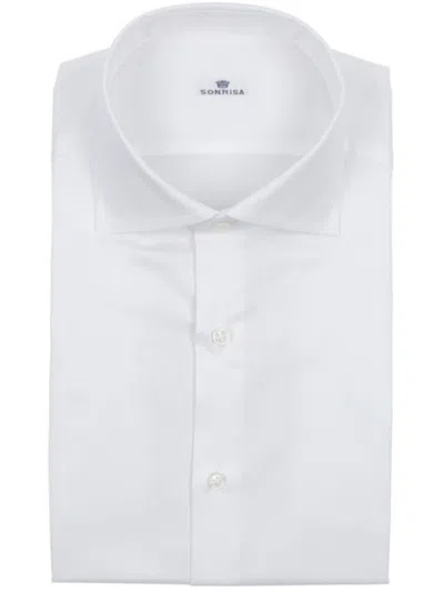 Sonrisa Spread-collar Cotton Shirt In White