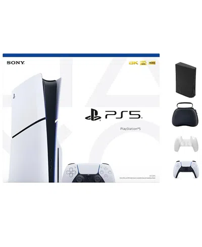 Sony Playstation 5 Slim Console - White With Accessories & Black Controller (total 2 Controllers Included