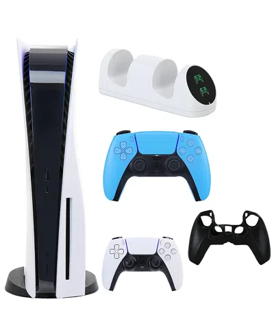 Sony Ps5 Core With Extra Blue Dualsense Controller, Dual Charging Dock And Silicone Sleeve In Multicolor