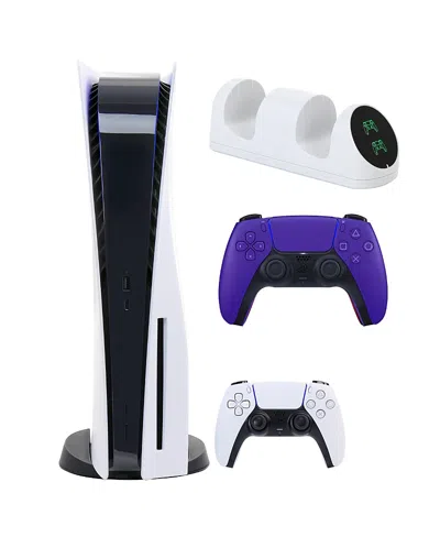 Sony Ps5 Core With Extra Purple Dualsense Controller And Dual Charging Dock In White