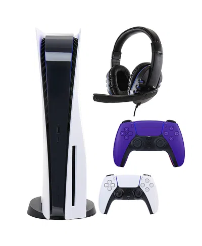 Sony Ps5 Core With Extra Purple Dualsense Controller And Universal Headset In White