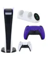 Sony Ps5 Digital Console With Extra Purple Dualsense Controller And Dual Charging Dock In White