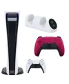 Sony Ps5 Digital Console With Extra Red Dualsense Controller And Dual Charging Dock In Open White