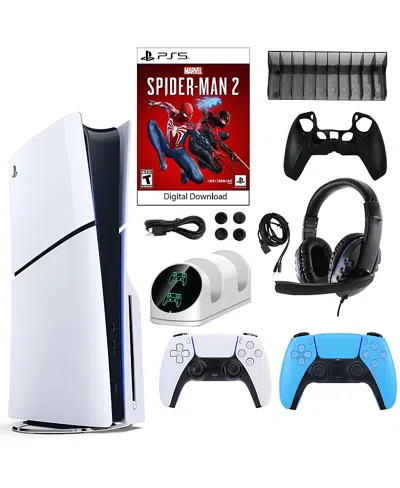 Sony Ps5 Spider Man 2 Console With Extra Blue Dualsense Controller And Accessories Kit In Multi-color