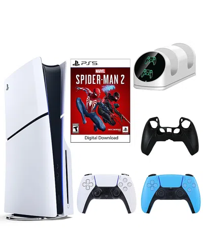 Sony Ps5 Spiderman 2 Console With Extra Blue Dualsense Controller, Dual Charging Dock And Silicone Sleeve In Multicolor