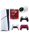 Sony Ps5 Spiderman 2 Console With Extra Red Dualsense Controller, Dual Charging Dock And Silicone Sleeve In Multicolor