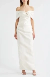 Sonya Moda Aspen Off The Shoulder Taffeta Gown In White