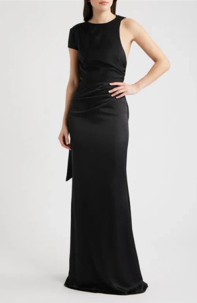 Sonya Moda Crista Open Back Satin Mermaid Gown In Black
