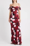Sonya Moda Del La Mer Drape Cold Shoulder Gown In Multi