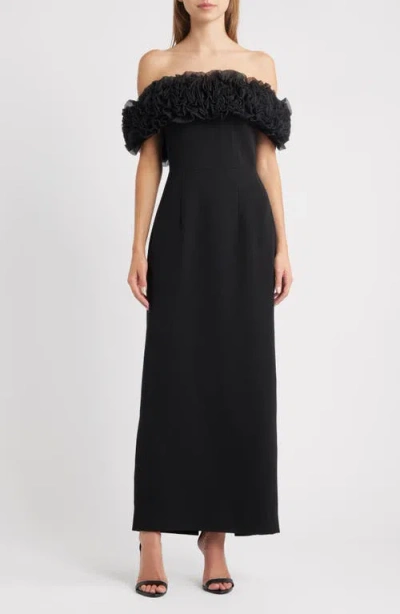 Sonya Moda Florence Off The Shoulder Sheath Gown In Black
