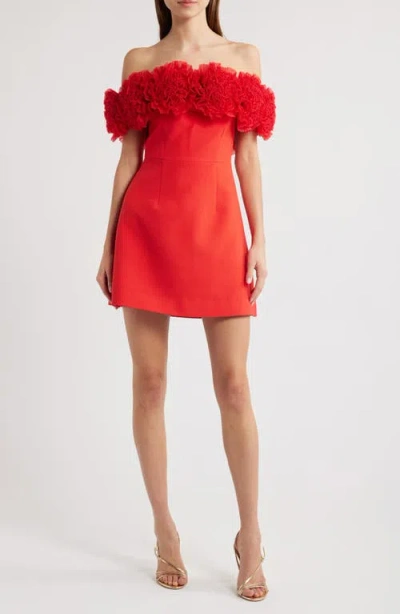 Sonya Moda Nahla Rosette Off The Shoulder Cocktail Minidress In Sorrento Red