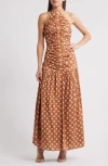 Sonya Moda Nawal Stretch Silk Maxi Dress In Terracotta Polkadot