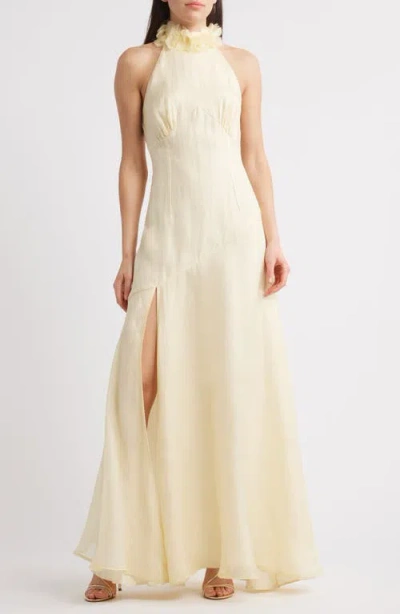 Sonya Moda Noelle Floral Collar Sleeveless Gown In Yellow