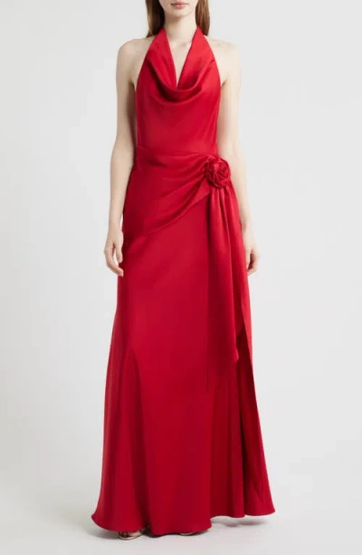 Sonya Moda Rozalia Halter Open Back Satin Gown In Red