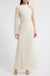 Sonya Moda Salwa One-shoulder Lace Gown In Creme