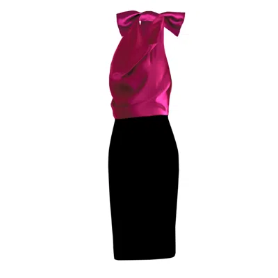 Sookyoung Song Women's Pink / Purple / Black Cherry Pink Satin Halter Neck Black Crepe Pencil Dress In Multi