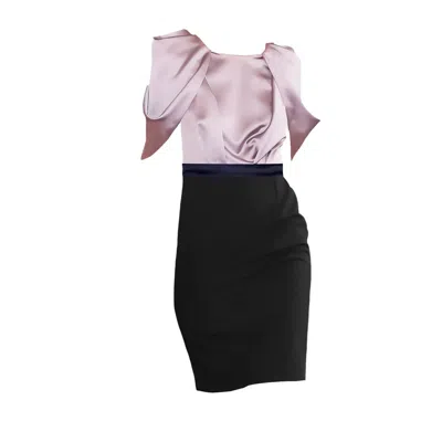 Sookyoung Song Women's Pink / Purple / Rose Gold Champagne Pink Satin Floral Sleeve Black Crepe Pencil Skirt Dress In Pink/purple/rose Gold