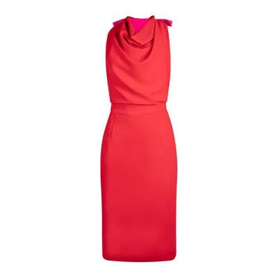 Sookyoung Song Women's Red / Pink / Purple Red Halter-neck With Neon Pink Ribbon Dress In Red/pink/purple