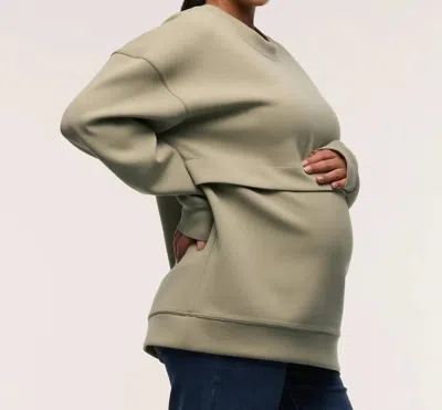 Soon Maternity Oversized Feeding Zip Jumper Sweatshirt In Khaki In Green