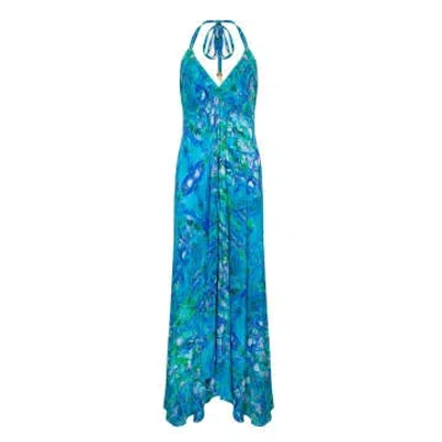 Sophia Alexia Turquoise Glow Silk Ibiza Dress In Blue