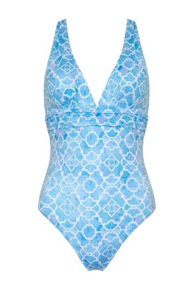 Sophia Alexia Women's Blue Azure Mosaic Santorini Swimsuit
