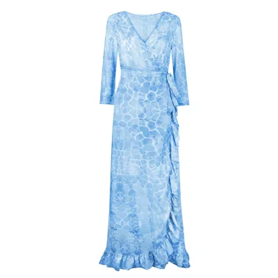 Sophia Alexia Women's Blue Pebbles Maxi Ruffle Wrap Dress