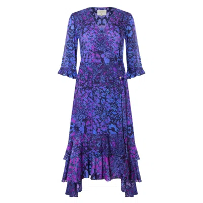 Sophia Alexia Women's Blue / Pink / Purple Indigo Leopard Midi Wrap Dress