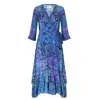 Sophia Alexia Women's Blue Retro Leopard Midi Wrap Dress In Blue
