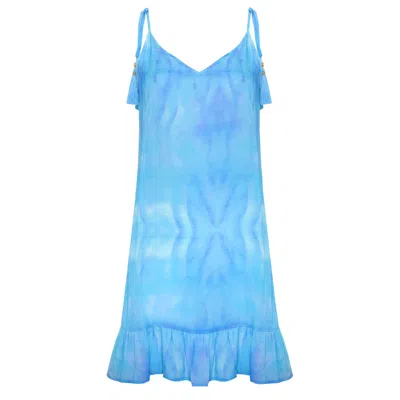 Sophia Alexia Women's Blue Turquoise Wave Mini Sun Dress