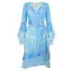 SOPHIA ALEXIA WOMEN'S BLUE TURQUOISE WAVE RIVIERA MINI WRAP DRESS