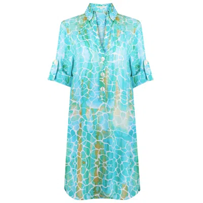 Sophia Alexia Women's Green Aqua Pebbles Beach Shirt In Blue