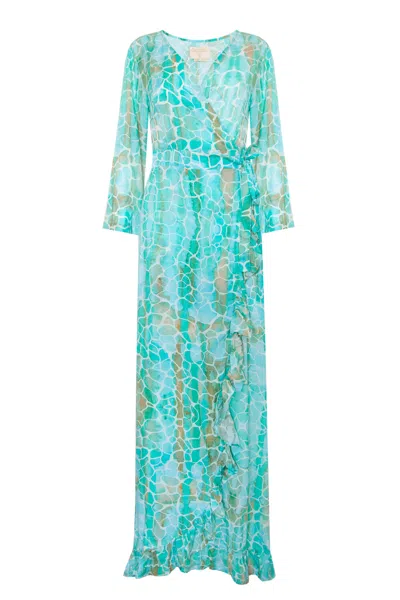 Sophia Alexia Women's Green Aqua Pebbles Ruffle Wrap Dress