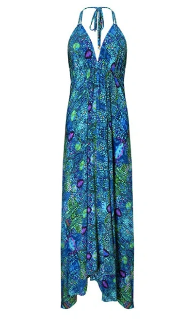 Sophia Alexia Women's Green / Blue Blue Iguana Silk Ibiza Dress