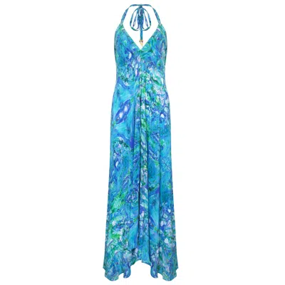 SOPHIA ALEXIA WOMEN'S GREEN / BLUE TURQUOISE GLOW MAXI SILK IBIZA DRESS