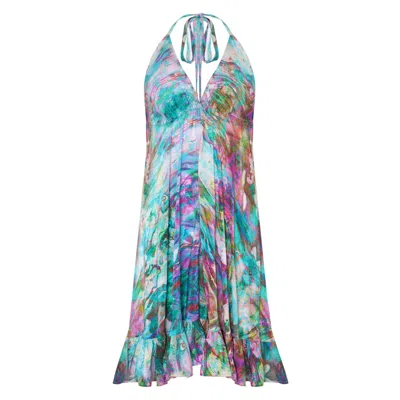 Sophia Alexia Liquid Rainbow Silk Ibiza Dress In Yellow