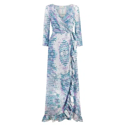 Sophia Alexia Women's Pink / Purple / White Aqua Pink Snake Maxi Ruffle Wrap Dress In Blue