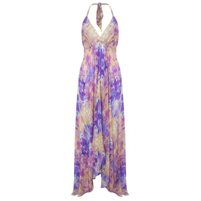 Sophia Alexia Women's Pink / Purple / Yellow Desert Breeze Silk Maxi Ibiza Dress In Multi